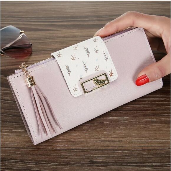 ExyFunShop (Accessories) Handbags - Purple Long PU Leather Wallet For Women Tassel Zipper Card Holder Purse Handbag